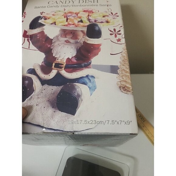Colorful Christmas Light Sitting Santa Claus Candy Dish with A Glass Tray Tested - Picture 14 of 16
